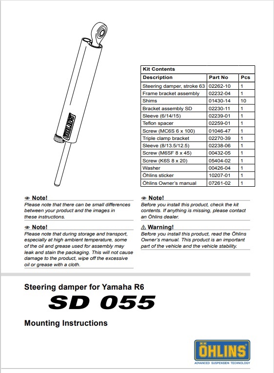 Ohlins clearance sd 055